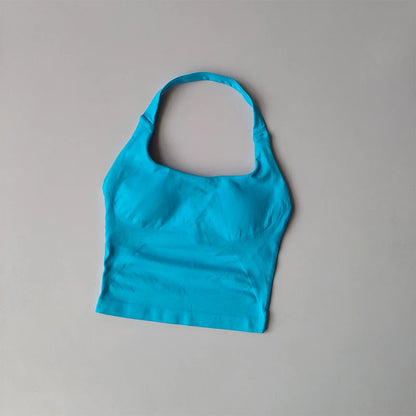 Halter Neck Sports Bra – Longline Strappy Crop Top for Yoga & Gym