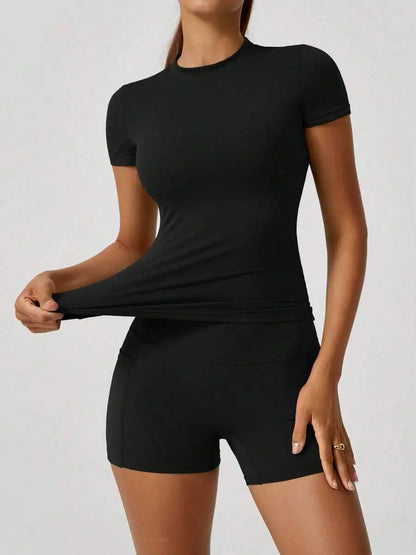 Women's 2-Piece Crop Top & High-Waist Tummy Control Shorts Set