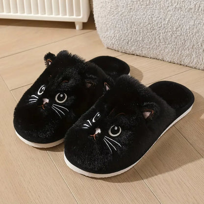 Cat Plush Slippers – Cute 3D Ear Indoor House Shoes with Non-Slip Sole