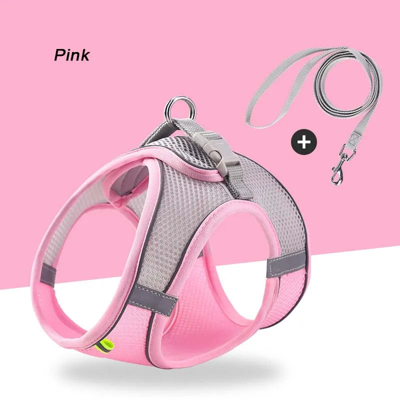 Soft Mesh Pet Harness & Leash Set – Escape-Proof, Reflective, Adjustable