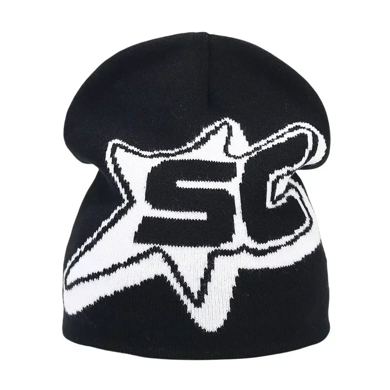Y2K Letter Print Knit Beanie Hat – Unisex Winter Cap