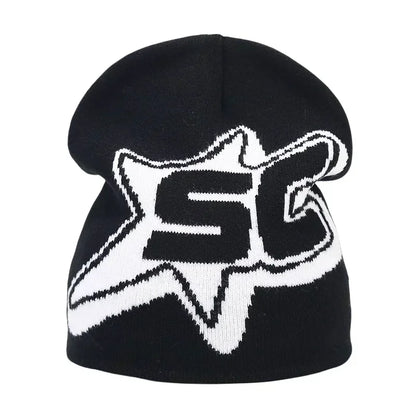 Y2K Letter Print Knit Beanie Hat – Unisex Winter Cap