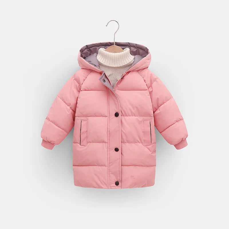 Kids' Long Puffer Parka Coat – Hooded Winter Jacket for Boys & Girls