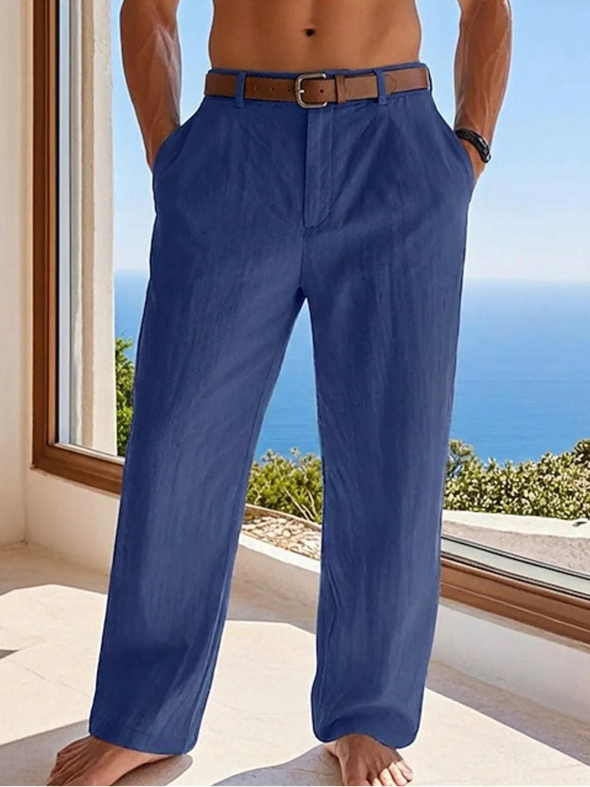 Men's Cotton Linen Pants – Loose Fit Casual Drawstring Jogger