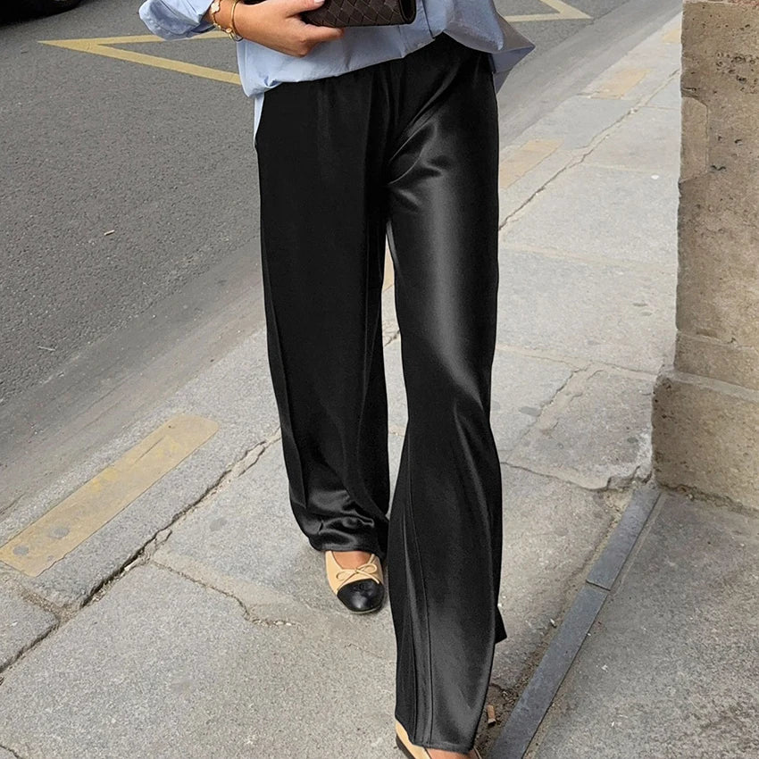 Women's Satin Wide Leg Pants – Elegant High Waist Trousers