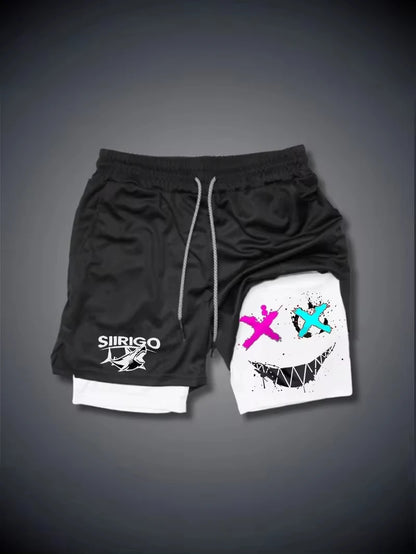 Men's 2-in-1 Graphic Print Fitness Shorts