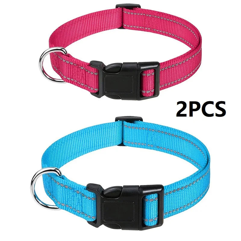 Reflective Dog Collar – Adjustable Nylon with Quick-Release Buckle, XS–XL