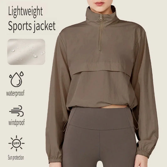 Women's Long-Sleeve Athletic Crop Top – Half-Zip Running Jacket