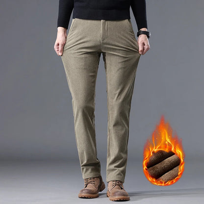 Men's Fleece-Lined Corduroy Pants – Warm Stretch Casual Trousers