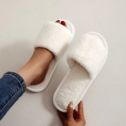 Women's Fluffy Fur Slide Slippers – Soft Plush Open-Toe Home Sandals