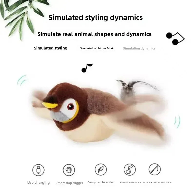 Electric Touch-Activated Cat Toy Bird – Squeaky Catnip Plush