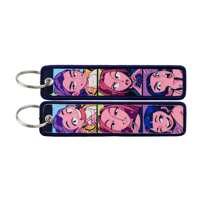 Anime Embroidery Keychain Tag – Cartoon Character Key Ring for Motorcycle, Car & Backpack