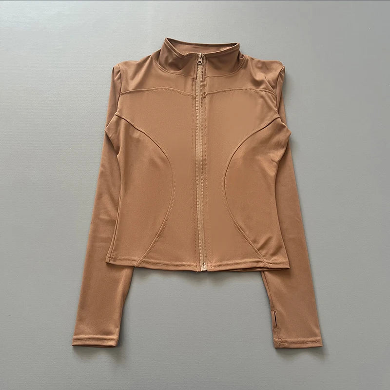 Women's Slim-Fit Zip-Up Athletic Jacket – Long Sleeve Running & Yoga Top