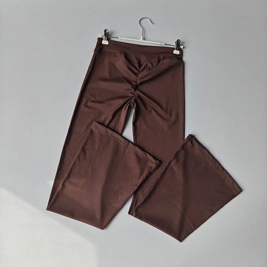 Cross Waist Flare Yoga Pants – Booty Lifting, Ruffle Detail