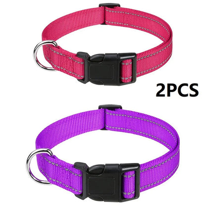 Reflective Dog Collar – Adjustable Nylon with Quick-Release Buckle, XS–XL