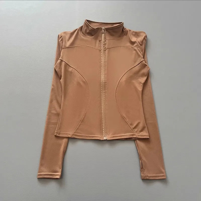 Women's Slim-Fit Zip-Up Athletic Jacket – Long Sleeve Running & Yoga Top