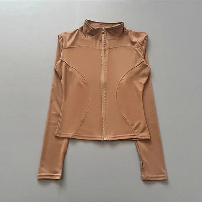 Women's Slim-Fit Zip-Up Athletic Jacket – Long Sleeve Running & Yoga Top