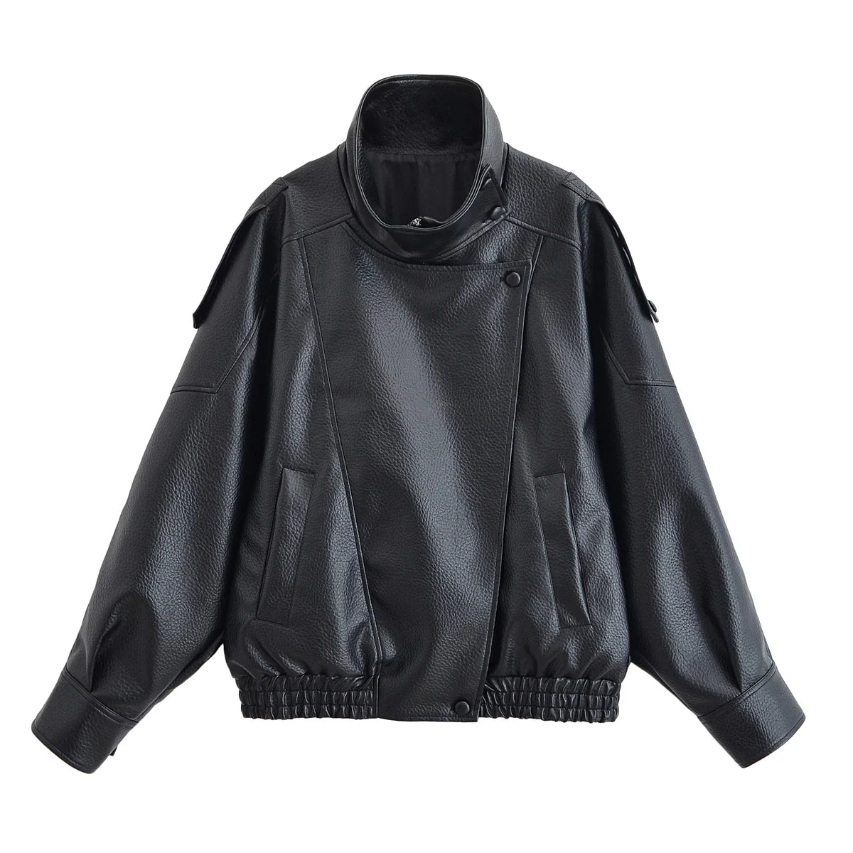 Faux Leather Moto Jacket for Women – Oversized PU Streetwear Coat