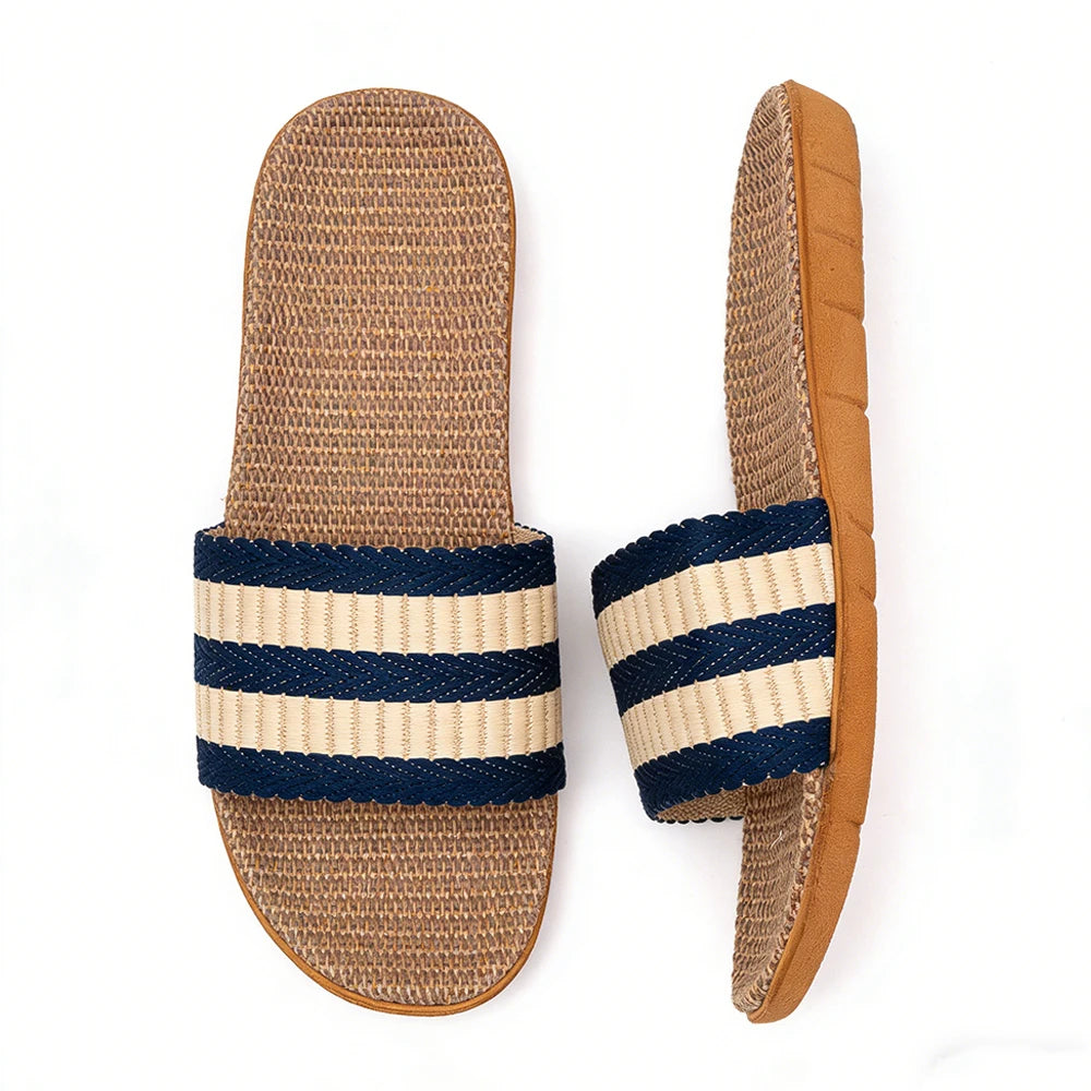 Men's Linen Home Slippers – Non-Slip Indoor Slide Sandals