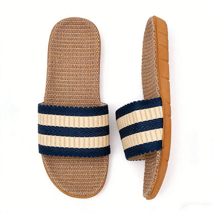 Men's Linen Home Slippers – Non-Slip Indoor Slide Sandals