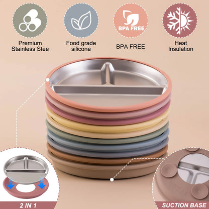 Baby Suction Divided Plate – Stainless Steel with Silicone Base