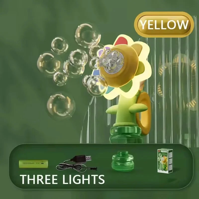 Sunflower Bubble Machine Toy with LED Night Light – 3-Speed