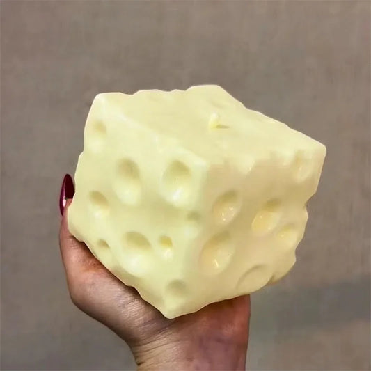 Jumbo Cheese Cube Stress Ball – Soft Flour Fidget Squeeze Toy
