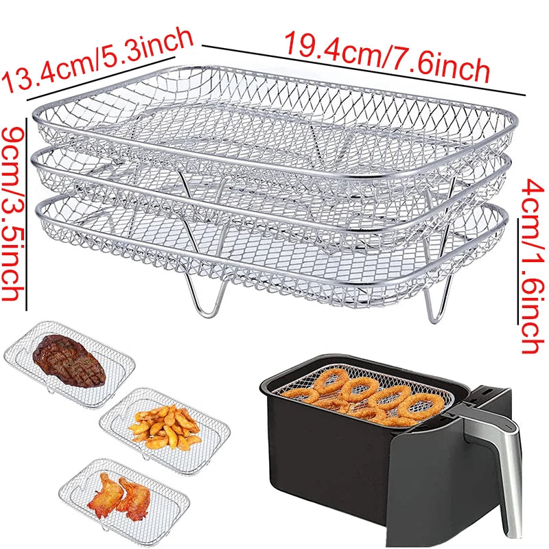 Air Fryer Rack – Stainless Steel Grill & Baking Rack with Skewers