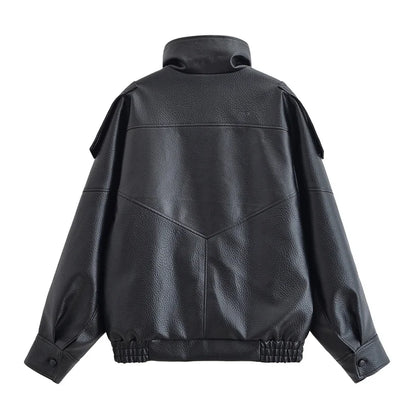 Pebble Faux Leather Motorcycle Jacket for Women