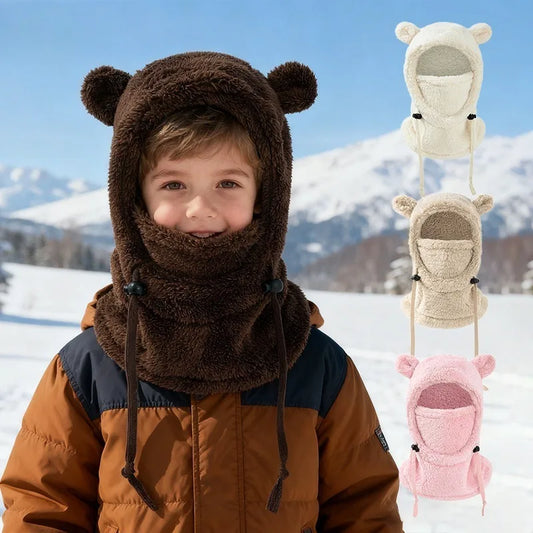 Kids Winter Balaclava Hat – Warm Fleece Bear Ear Face Mask