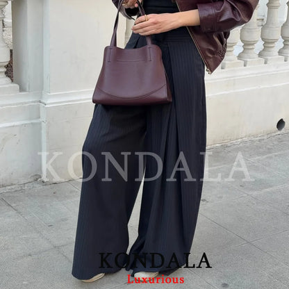 Wide Leg Pleated Trousers – Women's Casual Chic Office Pants with Pockets