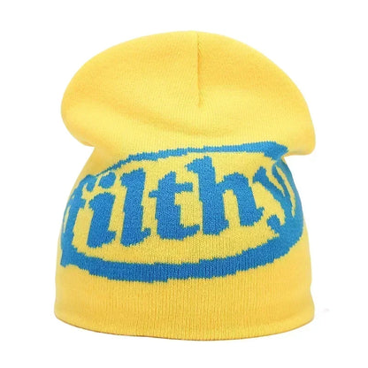 Y2K Letter Print Knit Beanie Hat – Unisex Winter Cap