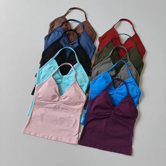 Women's Strappy Backless Gym Top & Scrunch Shorts Set