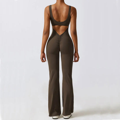 Women's Yoga Jumpsuit – Flare Leg Fitness Romper, Push Up