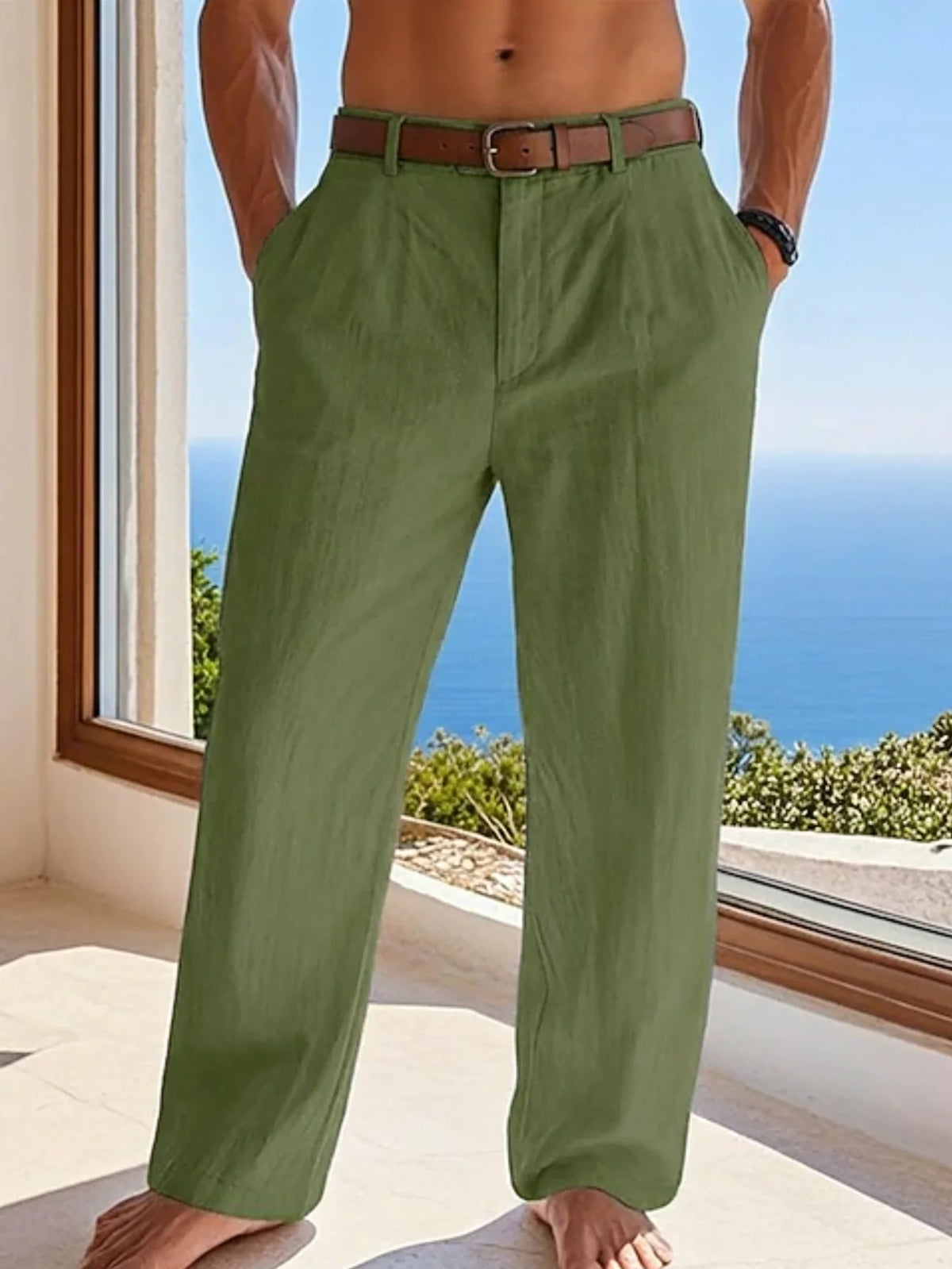 Men's Cotton Linen Pants – Loose Fit Casual Drawstring Jogger
