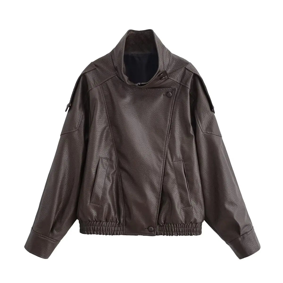 Faux Leather Moto Jacket for Women – Oversized PU Streetwear Coat