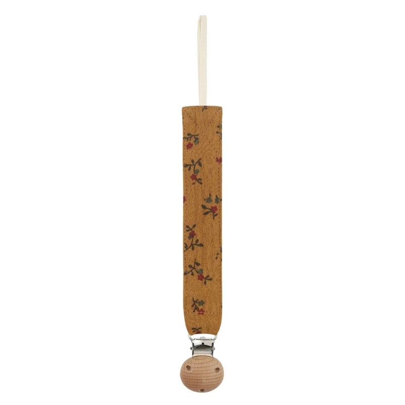 Baby Pacifier Clip with Soft Cotton Strap & Wooden Bead