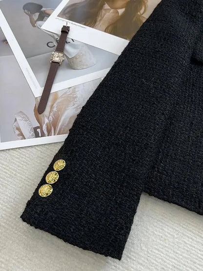 Women's Short Wool Tweed Coat with Gold Buttons – Slim Fit