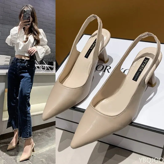 Pointed-Toe Slingback Kitten Heel Sandals for Women – Casual Elegant