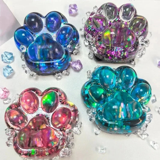 Cat Paw Squishy Fidget Toy – Kawaii Glitter Squeeze Stress Ball