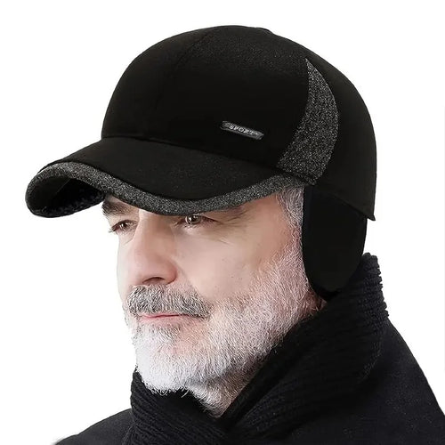 Winter Baseball Cap with Ear Flaps – Thick Warm Hat for Men