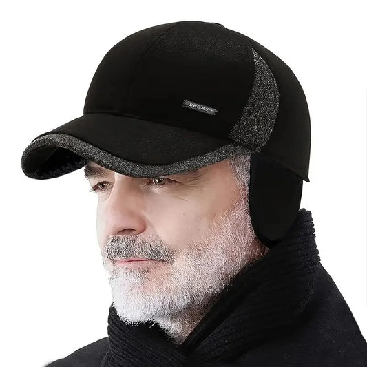 Winter Baseball Cap with Ear Flaps – Thick Warm Hat for Men