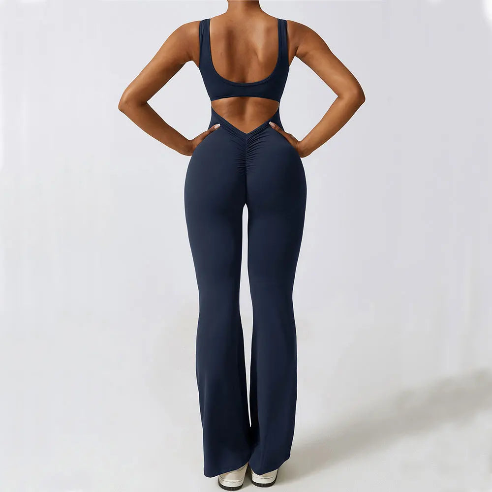 Women's Yoga Jumpsuit – Flare Leg Fitness Romper, Push Up