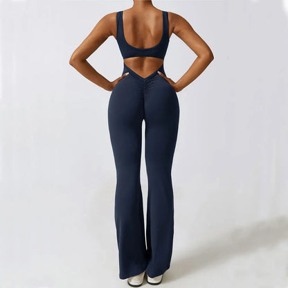 Women's Yoga Jumpsuit – Flare Leg Fitness Romper, Push Up