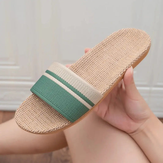 Women's Linen Indoor Slippers – Lightweight Anti-Slip Summer Slides