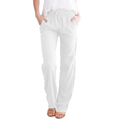 Women's Cotton Linen Drawstring Pants – Loose Straight Leg
