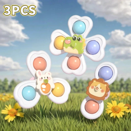 Baby Suction Cup Spinner Toys – 3-Pack Cartoon Bath & Sensory Fidget Spinners