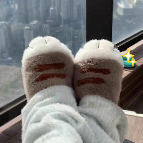 Fluffy Cat Paw Slippers for Women – Warm Non-Slip Home Shoes