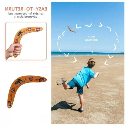 Wooden Boomerang with Kangaroo Print – Outdoor Throwing Toy for Kids & Adults