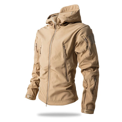 Men's Tactical Soft Shell Jacket Waterproof Fleece Hooded